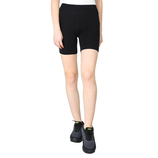 Generic Women's Cotton Blended Solid Above Knee Sports Shorts (Black) Generic Women's Cotton Blended Solid Above Knee Sports Shorts (Black)