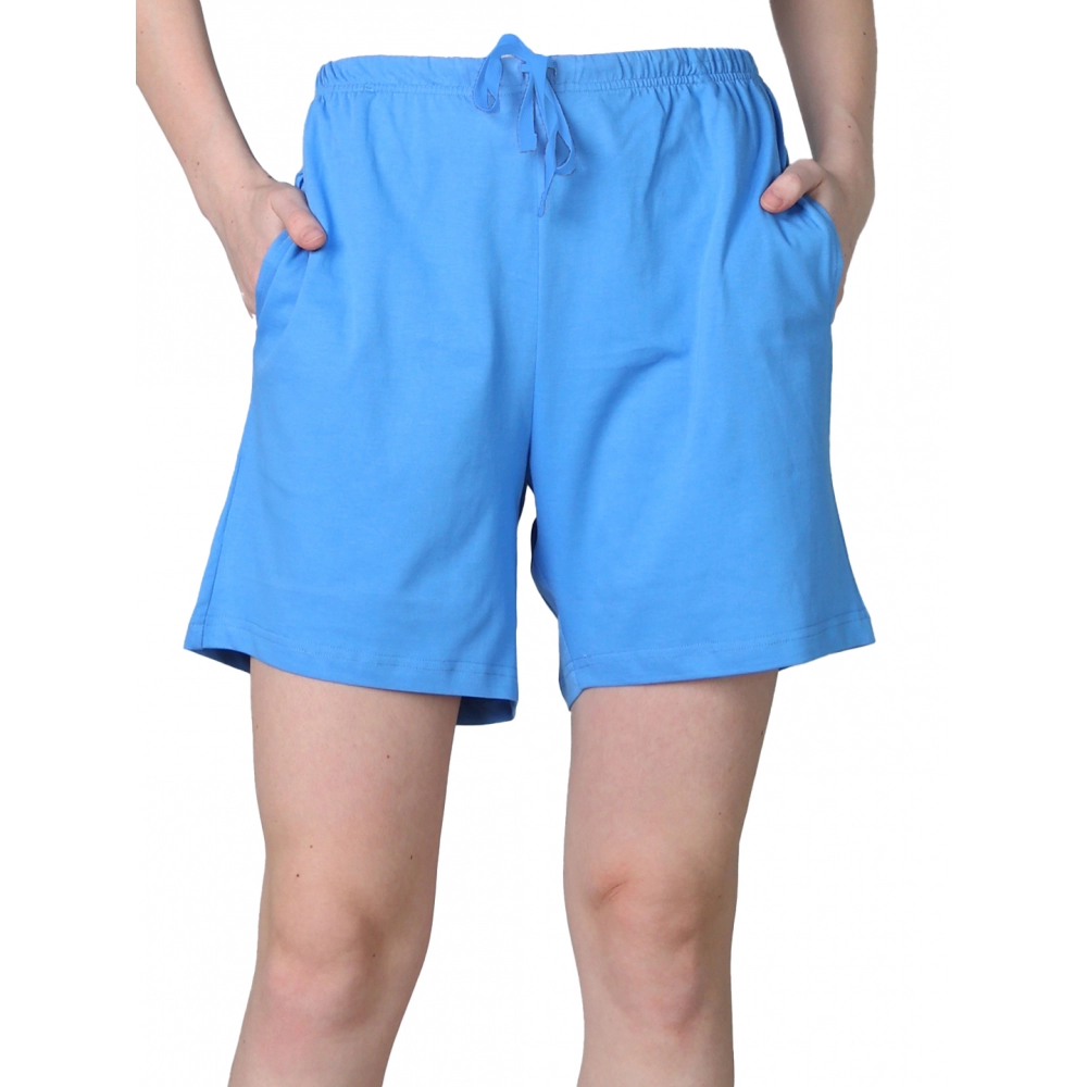 Women's Cotton Solid Above Knee Shorts (Light-Blue)