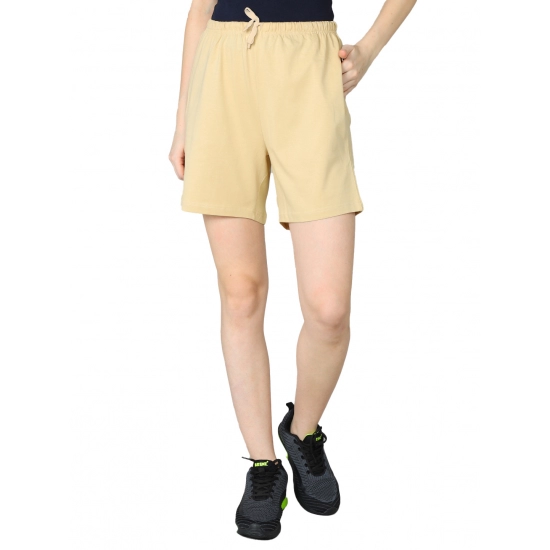 Generic Women's Cotton Solid Above Knee Shorts (Beige)