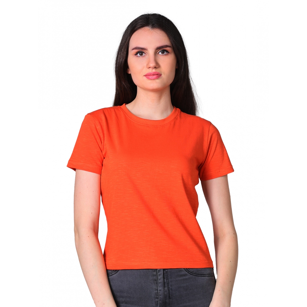 Generic Women’s Cotton Solid Closure Neck Half Sleeve T-Shirt (Rust)
