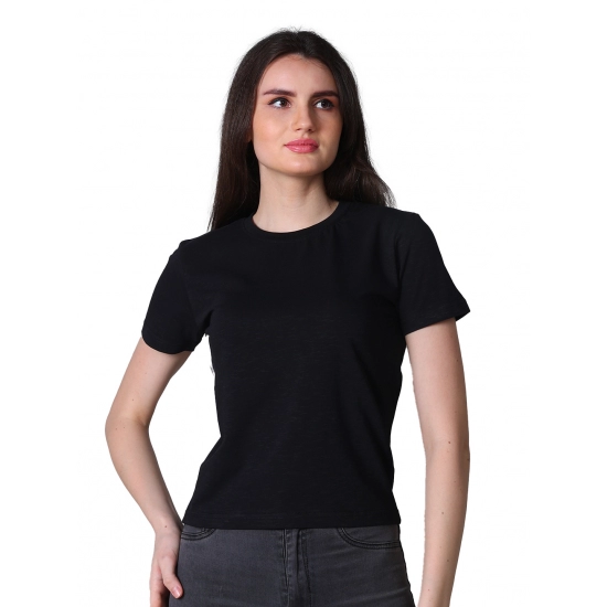 Generic Women's Cotton Solid Closure Neck Half Sleeve T-Shirt (Black) Generic Women's Cotton Solid Closure Neck Half Sleeve T-Shirt (Black)
