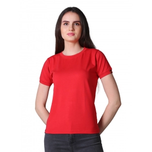 Generic Women's Cotton Blended Solid Round Neck Half Sleeve T-Shirt (Red)