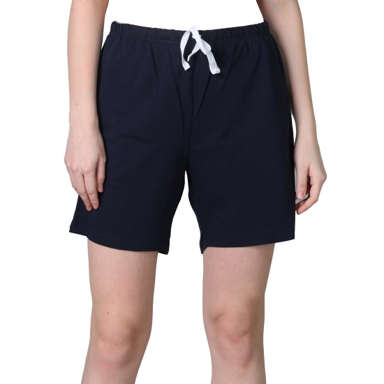 Generic Women's Cotton Solid Above Knee Shorts (Navy)