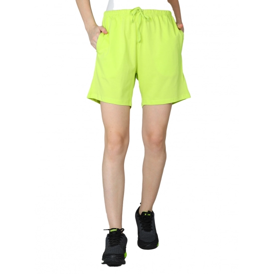 Generic Women's Cotton Solid Above Knee Shorts (Neon-Green)