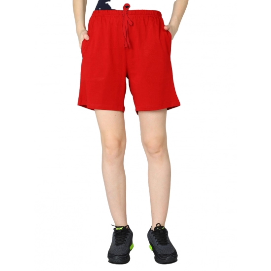 Generic Women's Cotton Solid Above Knee Shorts (Red) Generic Women's Cotton Solid Above Knee Shorts (Red)