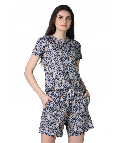 Generic Women's Cotton Blended Printed Round Neck Half Sleeve Top - Shorts Set (Multicolor)