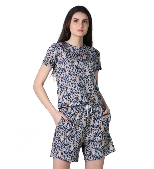 Generic Women's Cotton Blended Printed Round Neck Half Sleeve Top - Shorts Set (Multicolor)