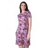 Generic Women's Cotton Blended Printed Round Neck Half Sleeve Top - Shorts Set (Purple)