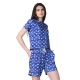 Generic Women's Cotton Blended Printed Round Neck Half Sleeve Top - Shorts Set (Blue)