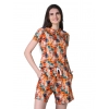 Generic Women's Cotton Blended Printed Round Neck Half Sleeve Top - Shorts Set (Orange)