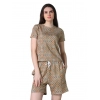 Generic Women's Cotton Blended Printed Round Neck Half Sleeve Top - Shorts Set (Beige)