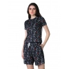 Generic Women's Cotton Blended Printed Round Neck Half Sleeve Top - Shorts Set (Black)