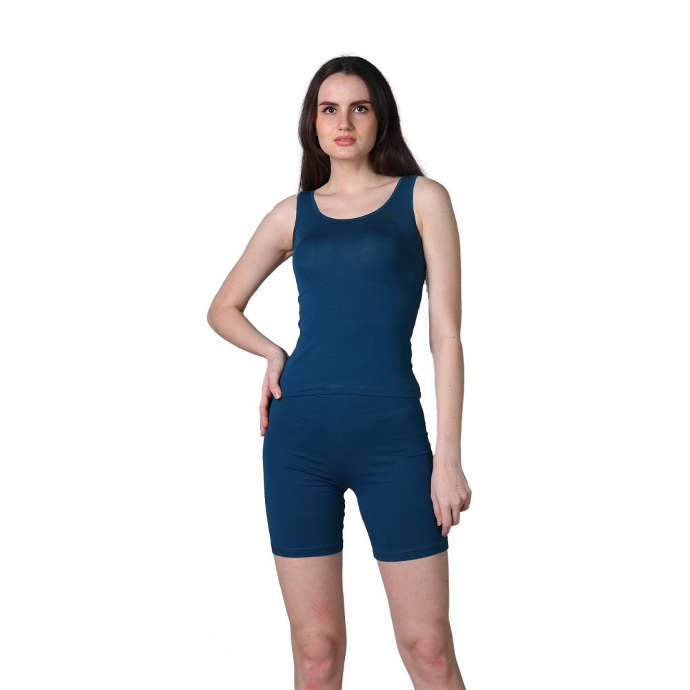 Generic Women’s Cotton Blended Solid Stretchable Camisole (Blue)