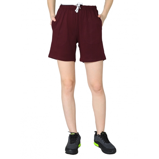 Generic Women's Cotton Solid Above Knee Shorts (Wine)