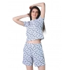 Generic Women's Cotton Blended Printed Round Neck Half Sleeve Top - Shorts Set (White-Black)