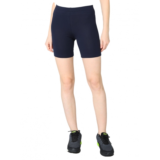 Generic Women's Cotton Blended Solid Above Knee Sports Shorts (Navy) Generic Women's Cotton Blended Solid Above Knee Sports Shorts (Navy)