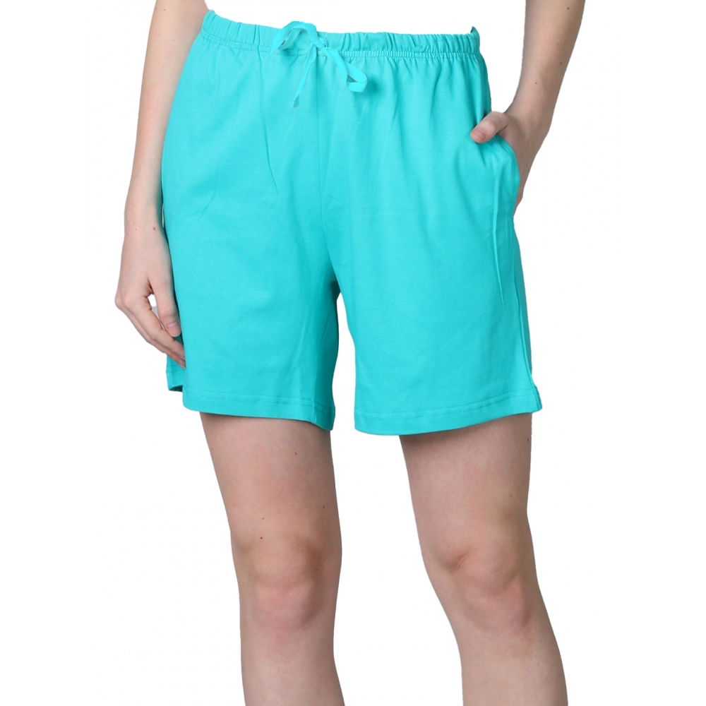 Women's Cotton Solid Above Knee Shorts (SeaGreen)