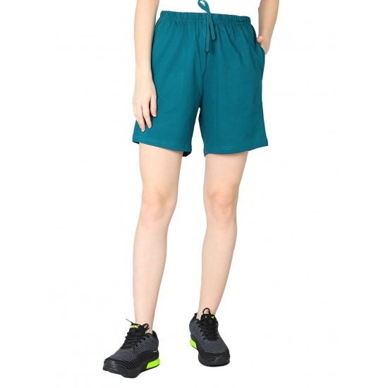 Generic Women's Cotton Solid Above Knee Shorts (Green) Generic Women's Cotton Solid Above Knee Shorts (Green)