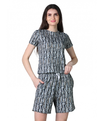 Generic Women's Cotton Blended Printed Round Neck Half Sleeve Top - Shorts Set (Multicolor)