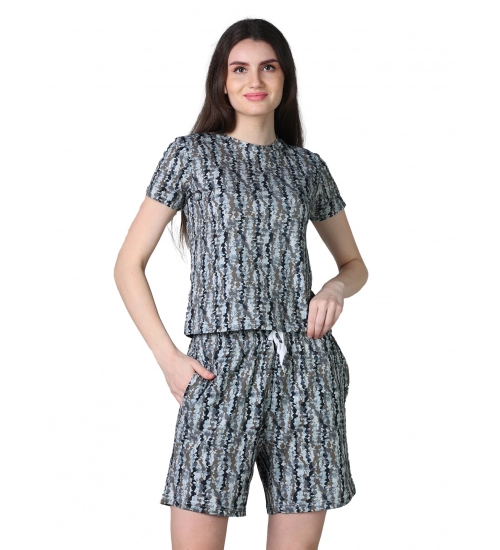 Generic Women's Cotton Blended Printed Round Neck Half Sleeve Top - Shorts Set (Multicolor)