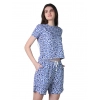 Generic Women's Cotton Blended Printed Round Neck Half Sleeve Top - Shorts Set (Blue)