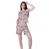 Generic Women's Cotton Blended Printed Round Neck Half Sleeve Top - Shorts Set (Multicolor)