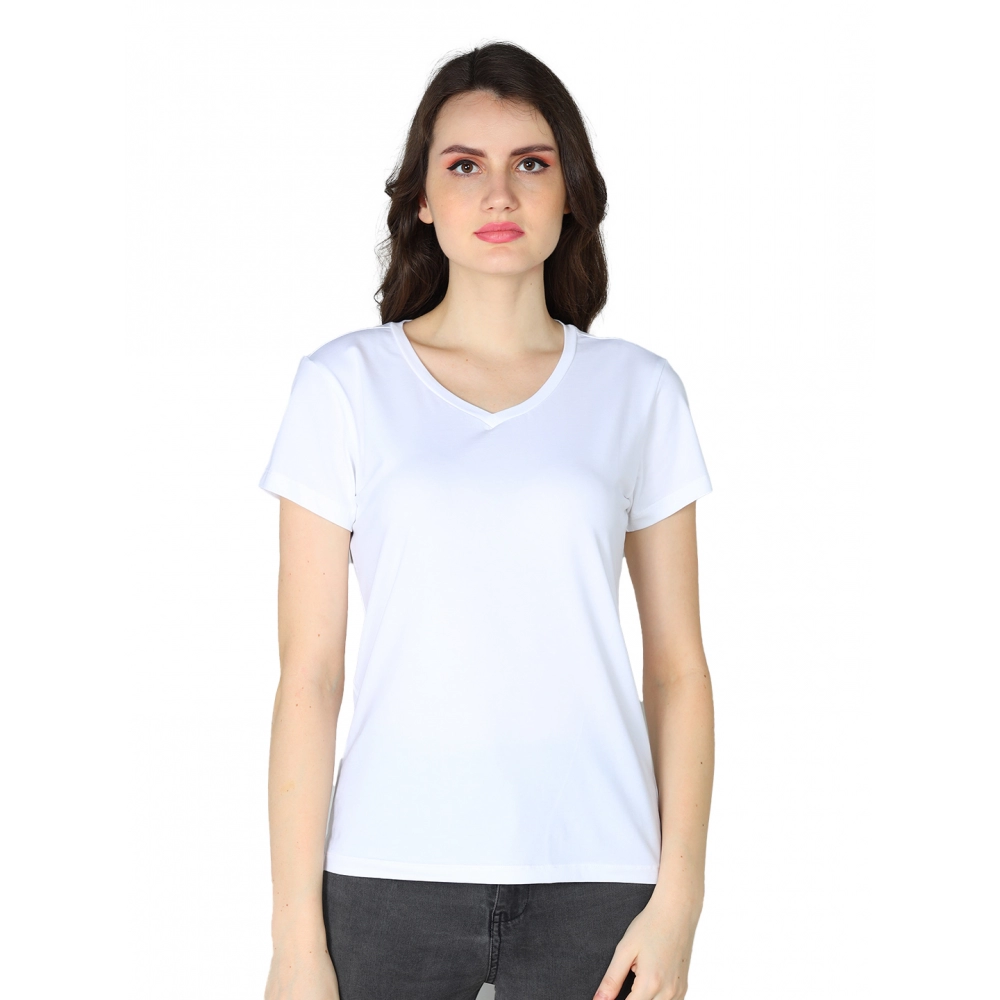Generic Women’s Cotton Blended Solid Sweetheart Half Sleeve T-Shirt (White)