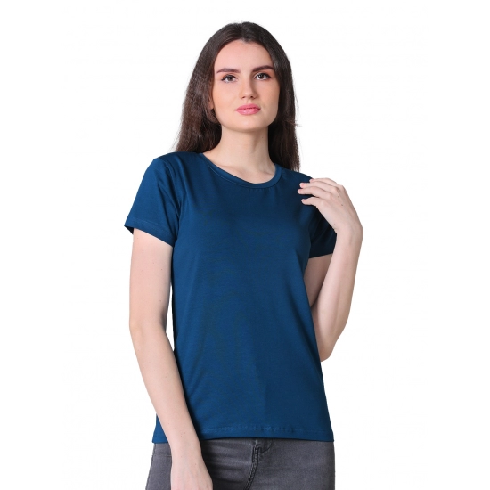 Generic Women's Cotton Blended Solid U-Neck Half Sleeve T-Shirt (Blue) Generic Women's Cotton Blended Solid U-Neck Half Sleeve T-Shirt (Blue)