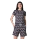 Generic Women's Cotton Blended Printed Round Neck Half Sleeve Top - Shorts Set (Blue-Brown)