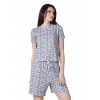 Generic Women's Cotton Blended Printed Round Neck Half Sleeve Top - Shorts Set (Off_White)