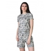 Generic Women's Cotton Blended Printed Round Neck Half Sleeve Top - Shorts Set (Grey)