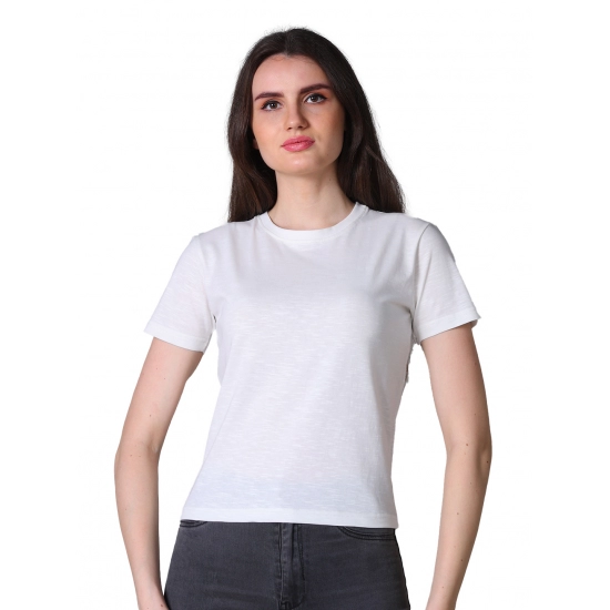 Generic Women's Cotton Solid Closure Neck Half Sleeve T-Shirt (Off_White)