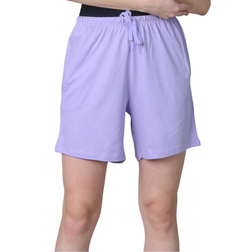 Women's Cotton Solid Above Knee Shorts (Lavender)
