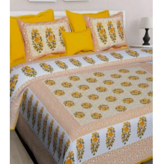 Generic Cotton Printed Queen Size Bedsheet With 2 Pillow Covers (Yellow, 90x100 Inch)