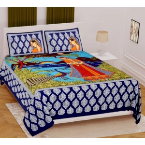 Generic Cotton Printed Queen Size Bedsheet With 2 Pillow Covers (Blue, 90x100 Inch)