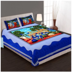 Generic Cotton Printed Queen Size Bedsheet With 2 Pillow Covers (Blue, 90x100 Inch)