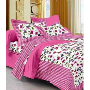 Generic Cotton Printed Queen Size Bedsheet With 2 Pillow Covers (Pink, 90x100 Inch)