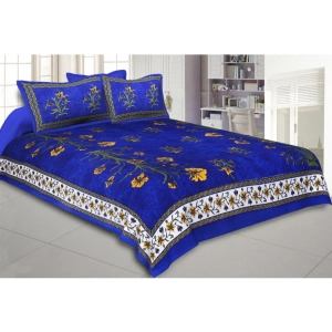 Generic Cotton Printed Queen Size Bedsheet With 2 Pillow Covers (Blue, 90x100 Inch)
