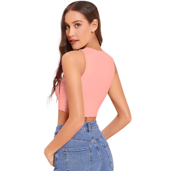 Generic Women's Polyester Solid Sleeveless Round Neck Top (Peach)