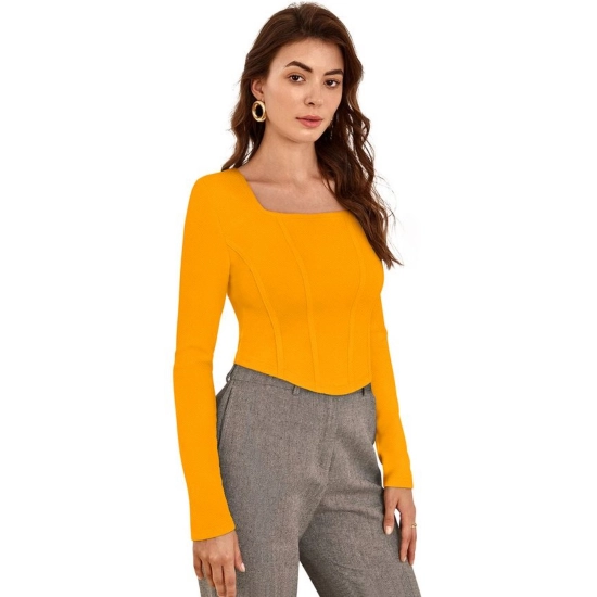 Generic Women's Polyester Solid Full Sleeves Square Neck Top (Yellow)
