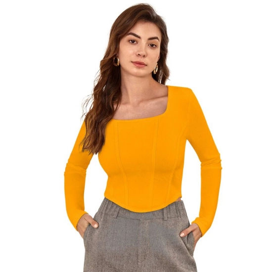 Generic Women's Polyester Solid Full Sleeves Square Neck Top (Yellow)