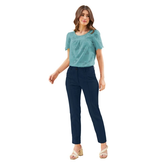 Generic Women's Polyester Solid With Pocket Pant (Blue)
