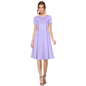 Generic Women's Knitting stretchable Solid Round Neck Cap Sleeve Dress (Purple)
