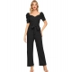 Generic Women's Polyester Solid Sweet Heart Short Sleeve Jumpsuit (Black)