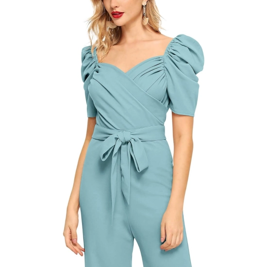 Generic Women's Polyester Solid Sweet Heart Short Sleeve Jumpsuit (Pista) Generic Women's Polyester Solid Sweet Heart Short Sleeve Jumpsuit (Pista)