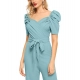Generic Women's Polyester Solid Sweet Heart Short Sleeve Jumpsuit (Pista) Generic Women's Polyester Solid Sweet Heart Short Sleeve Jumpsuit (Pista)