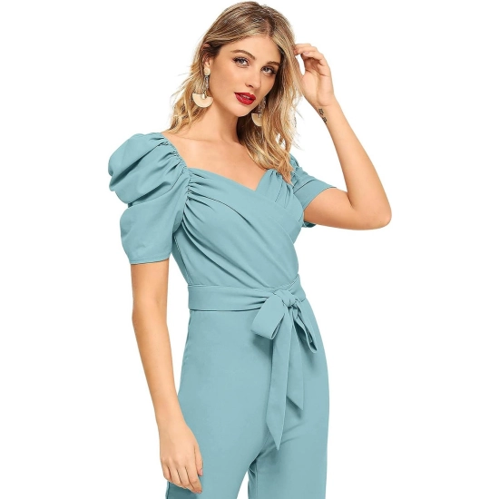 Generic Women's Polyester Solid Sweet Heart Short Sleeve Jumpsuit (Pista) Generic Women's Polyester Solid Sweet Heart Short Sleeve Jumpsuit (Pista)