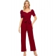 Generic Women's Polyester Solid Sweet Heart Short Sleeve Jumpsuit (Maroon)