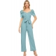 Generic Women's Polyester Solid Sweet Heart Short Sleeve Jumpsuit (Pista) Generic Women's Polyester Solid Sweet Heart Short Sleeve Jumpsuit (Pista)