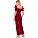 Generic Women's Polyester Solid Sweet Heart Short Sleeve Jumpsuit (Maroon)
